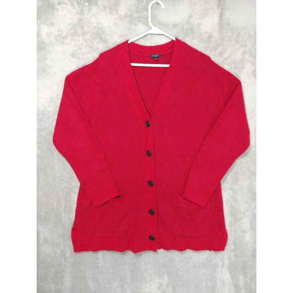 Talbots Sweater Womens XL Petite Red Alpaca Wool Blend Cardigan V Neck Pockets - Picture 1 of 7